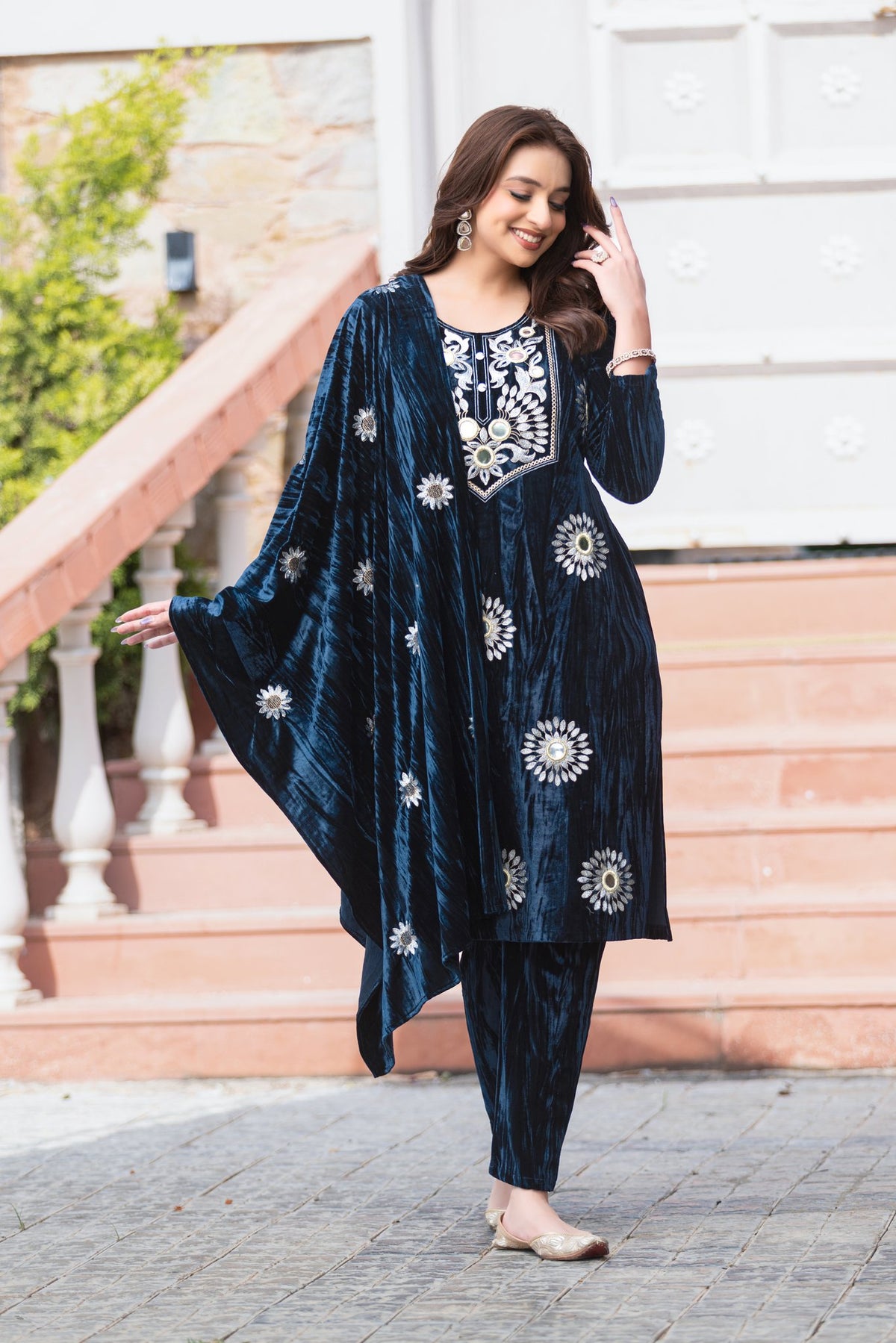 Navy Blue velvet shawl suit – Ogsan Design 34