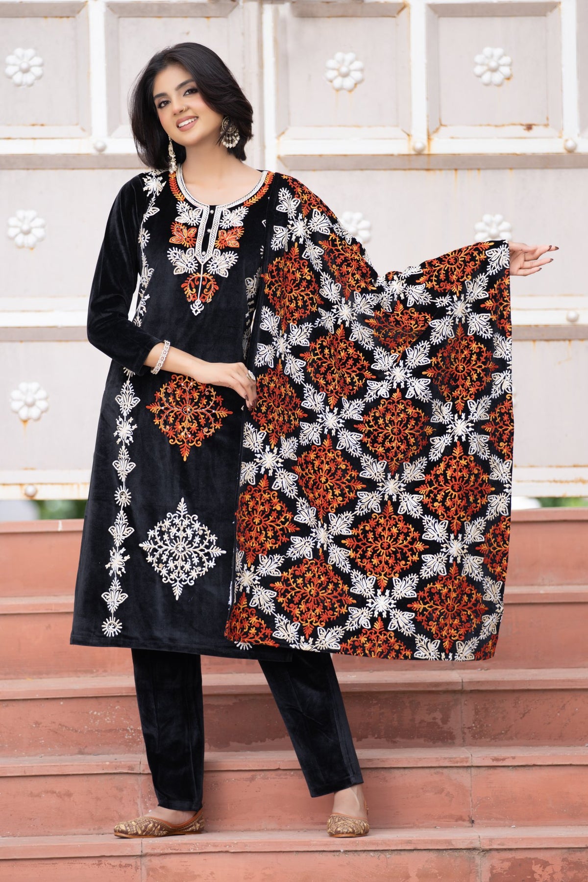Black & Rust velvet shawl suit – Ogsan Design 37