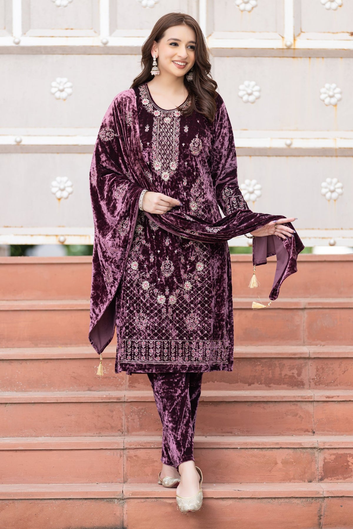 Wine velvet shawl suit – Ogsan Design 38