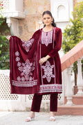 Maroon velvet shawl suit – Ogsan Design 48