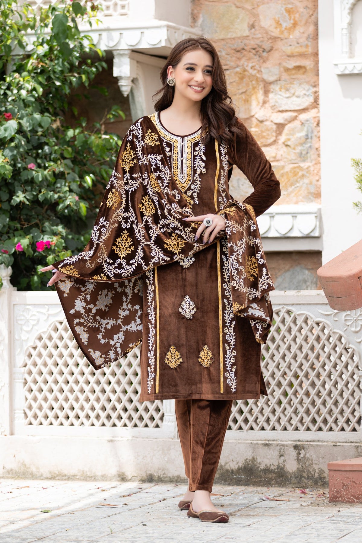 Brown velvet shawl suit – Ogsan Design 49