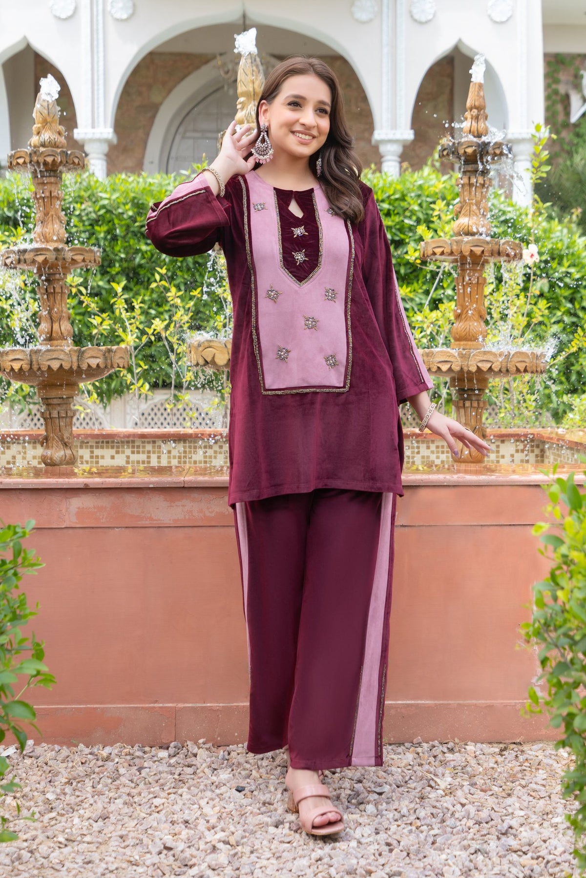 Wine velvet co-ord set – Ogsan Design 54