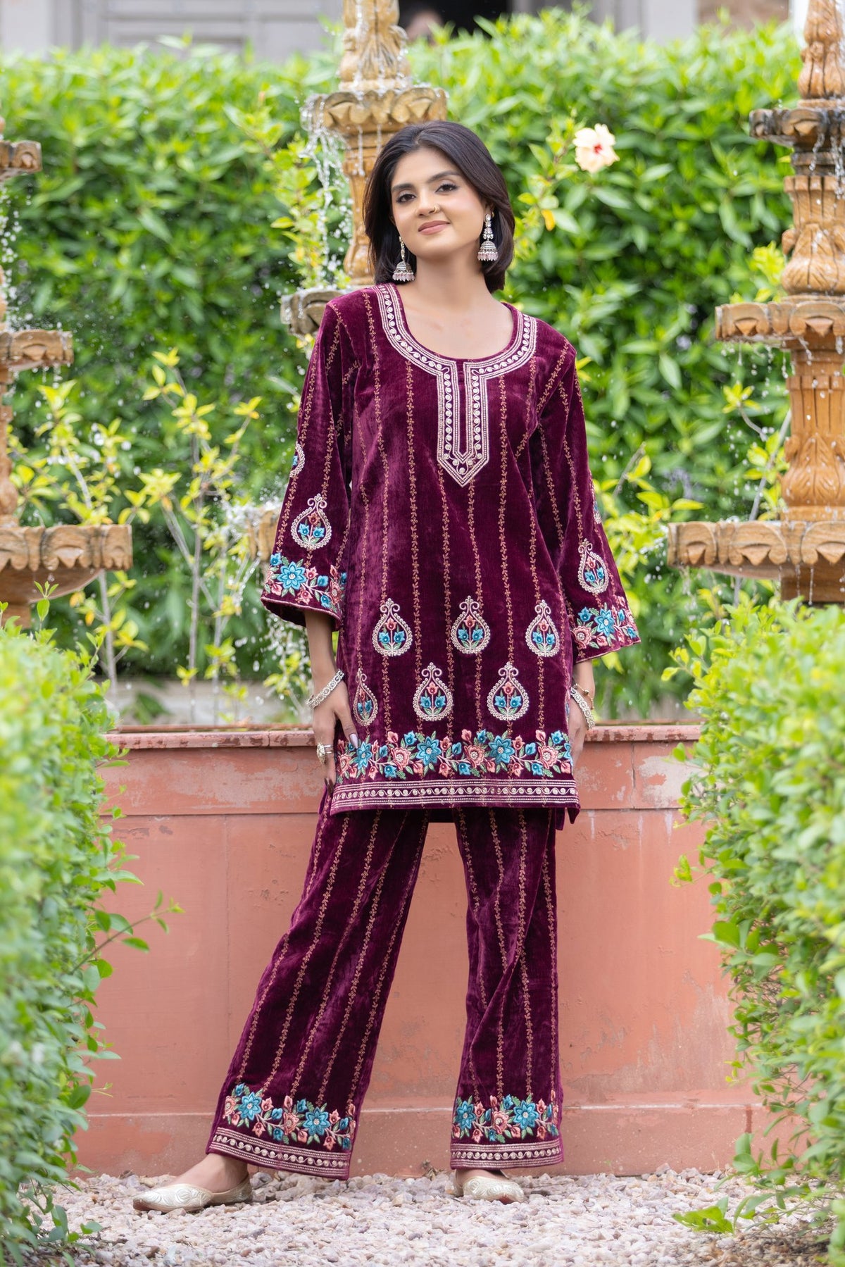Magenta Wine velvet co-ord set – Ogsan Design 56