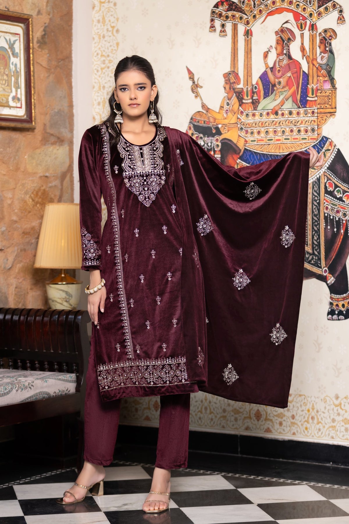 Wine velvet shawl suit – Ogsan Design 62