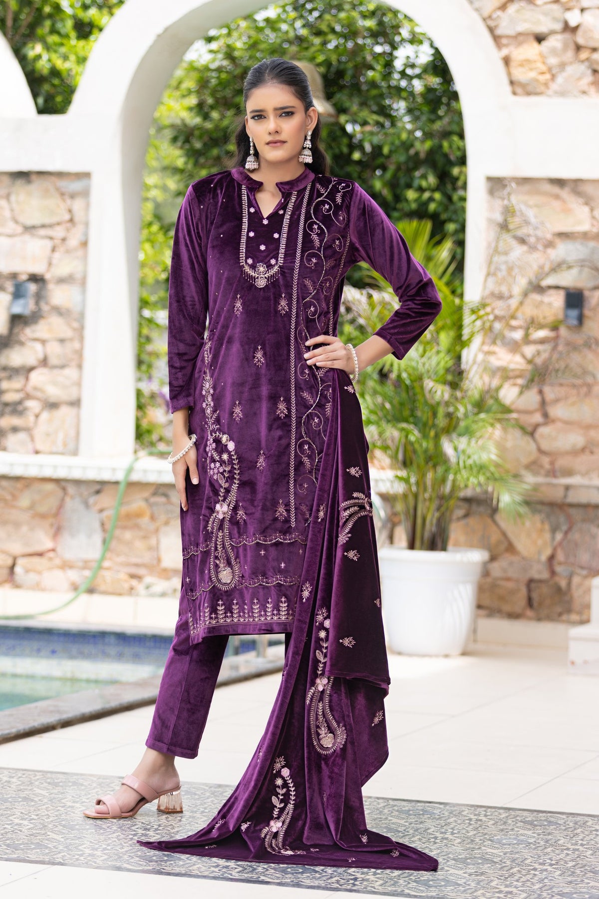 Purple velvet shawl suit – Ogsan Design 65