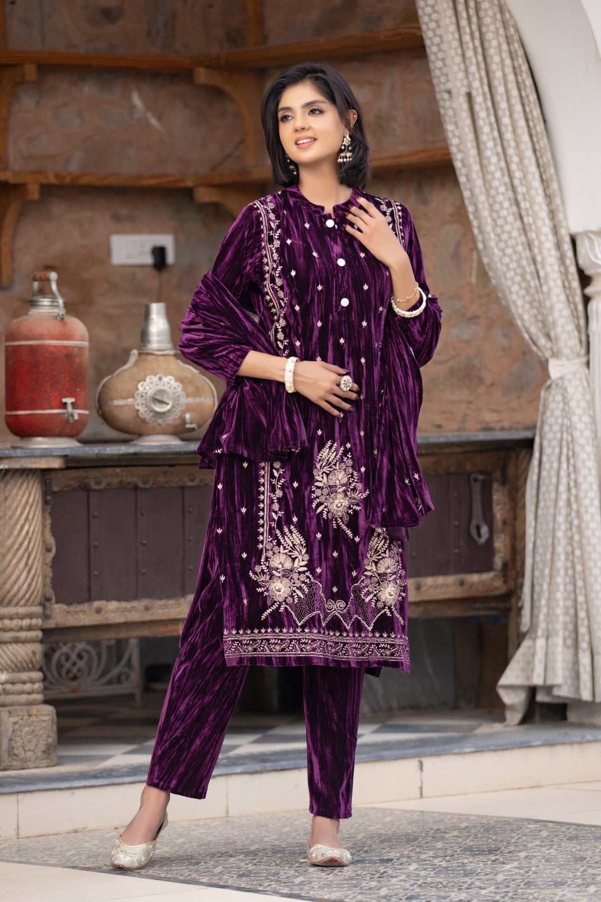 Purple velvet shawl suit – Ogsan Design 73