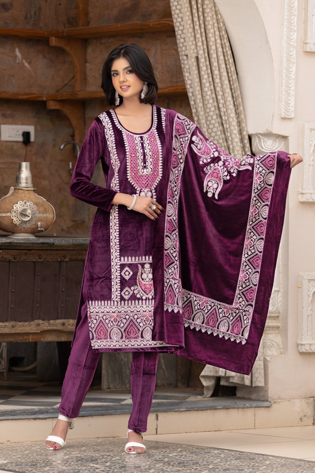 Purple velvet shawl suit – Ogsan Design 80