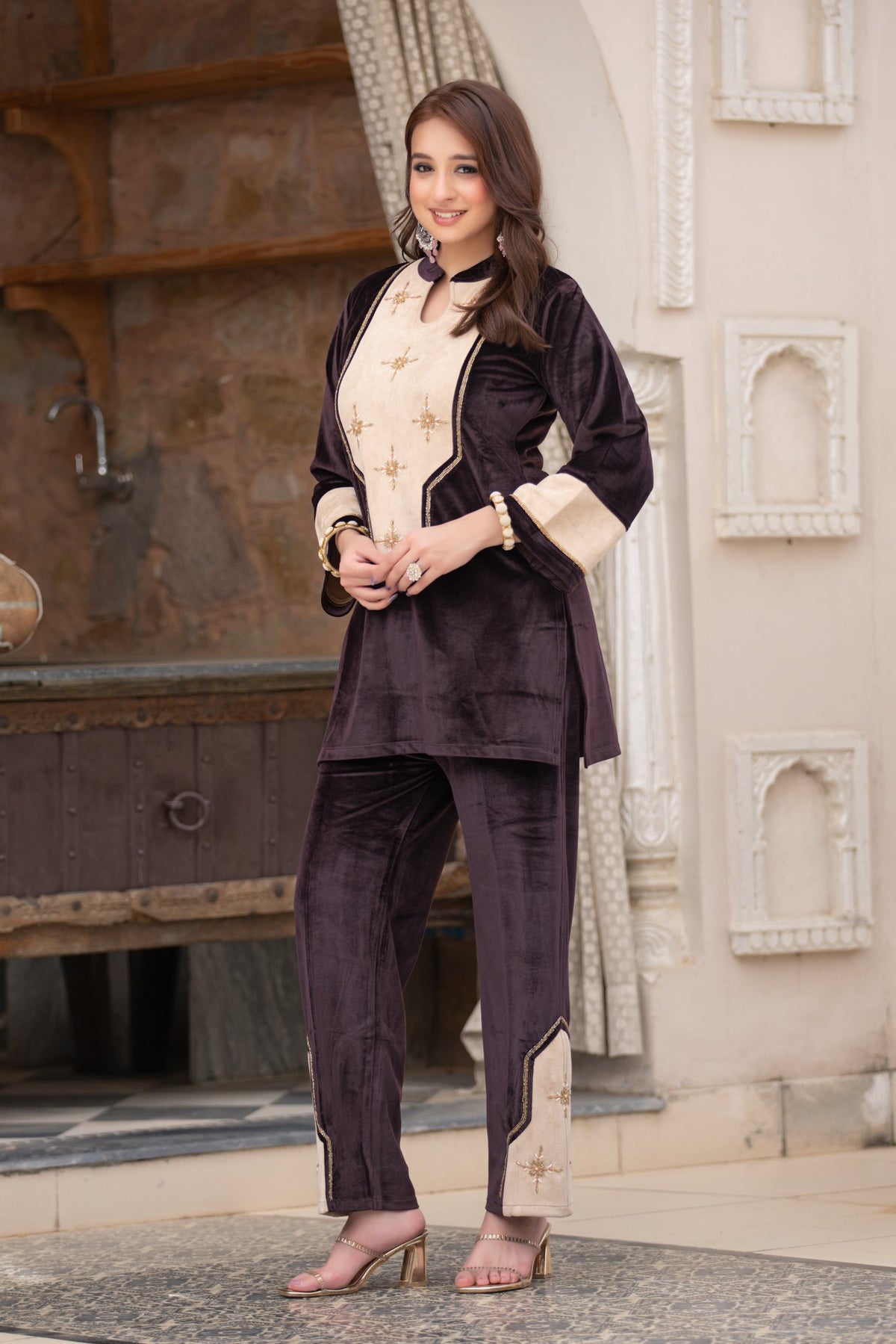 Wine & Cream velvet co-ord set – Ogsan Design 82