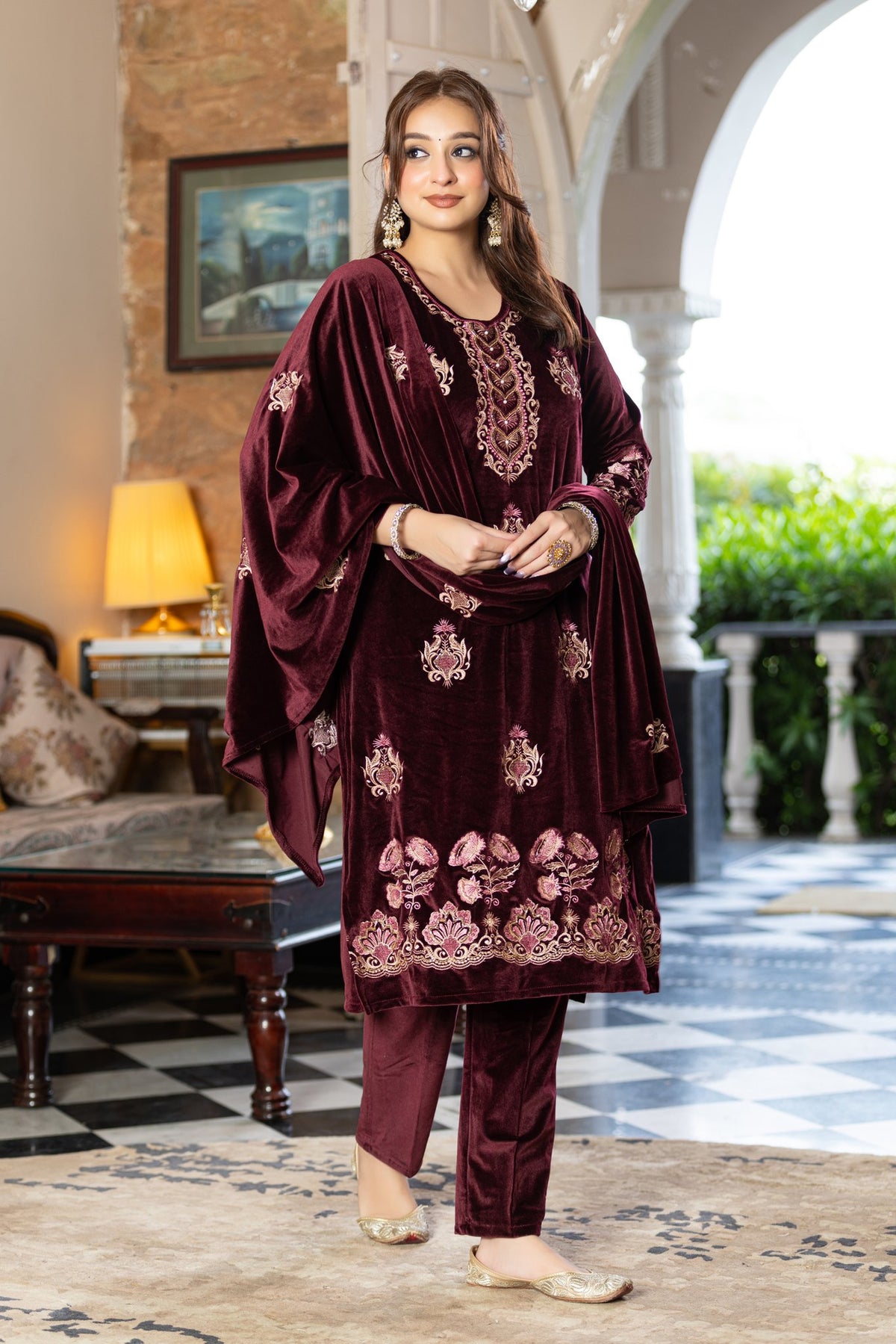 Wine velvet shawl suit – Ogsan Design 91