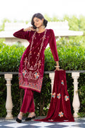 Maroon Red velvet shawl suit – Ogsan Design 97