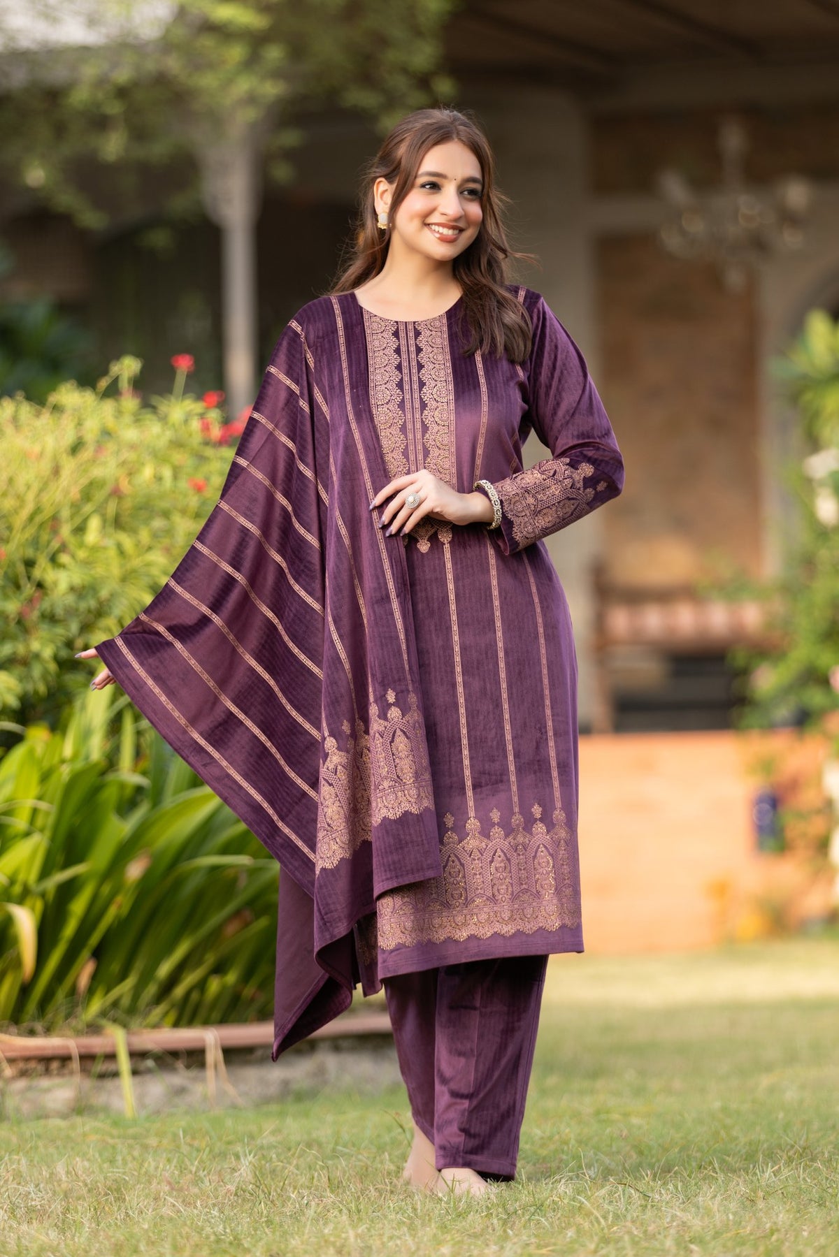 Purple velvet shawl suit – Ogsan Design 99