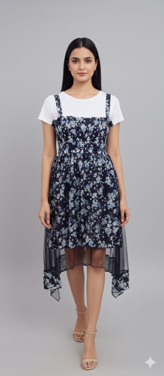 Ogsan Fashion Floral Layered Net Midi Dress – Premium Summer Collection - Ogsan Fashion