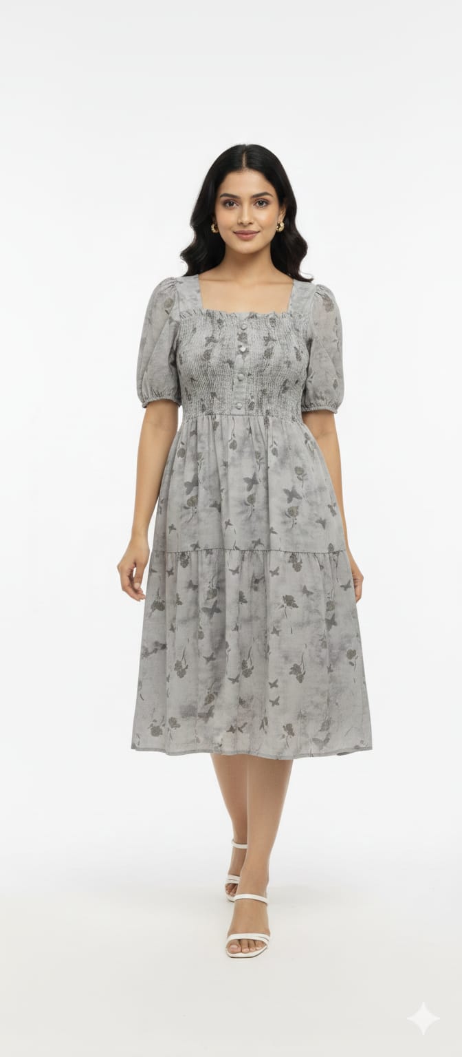 Ogsan Fashion Floral Smocked Tiered Midi Dress – Premium Summer Wear - Ogsan Fashion