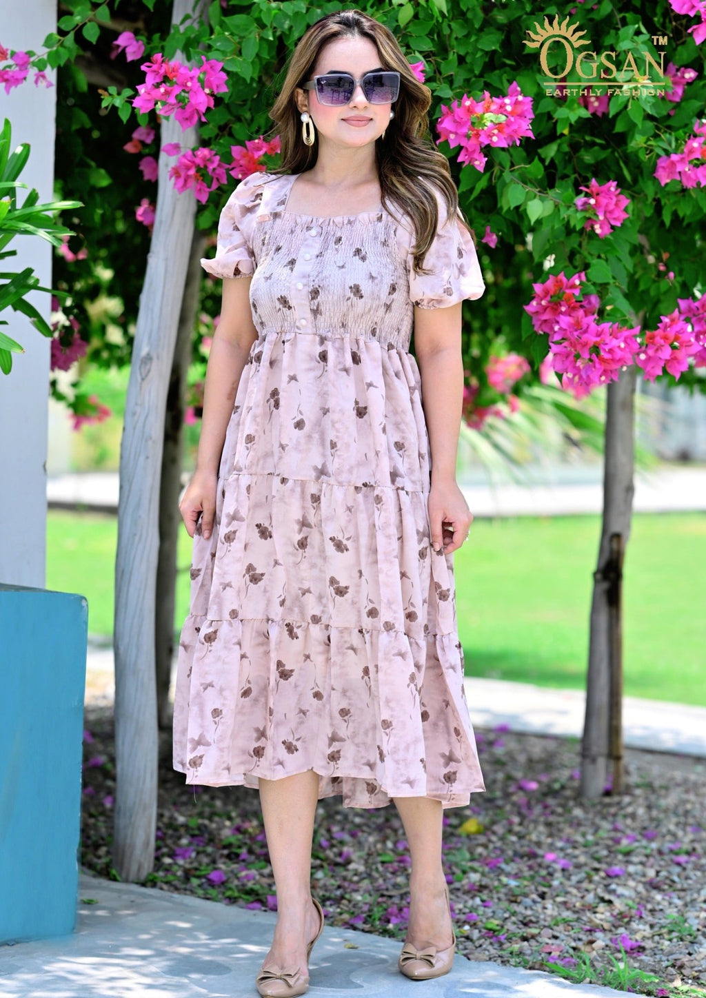 Ogsan Fashion Floral Smocked Tiered Midi Dress – Premium Summer Wear - Ogsan Fashion