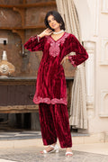Ogsan Premium Red Crushed Velvet Salwar Co-Ord Set - Ogsan Fashion