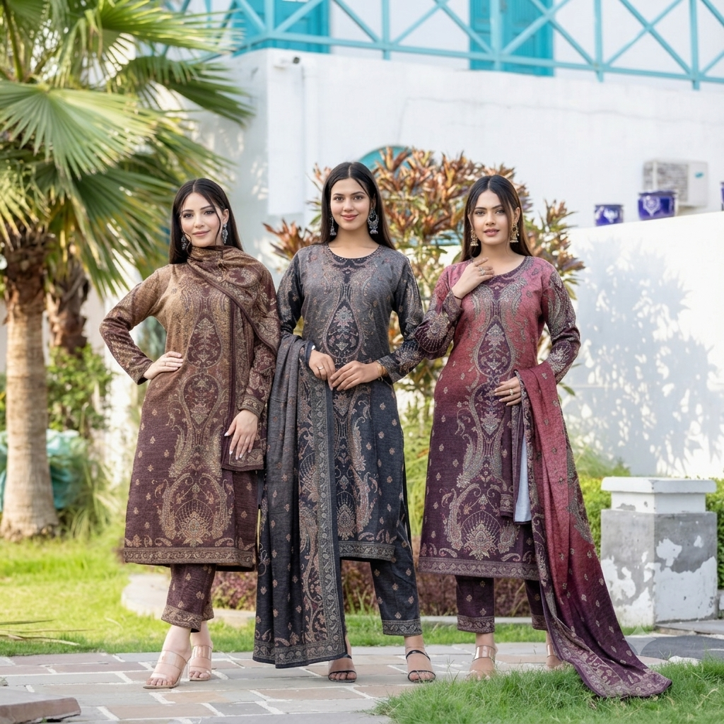 Pashmina Wool Embroidered 3-Piece Winter Suit Set | Ogsan Fashion - Ogsan Fashion