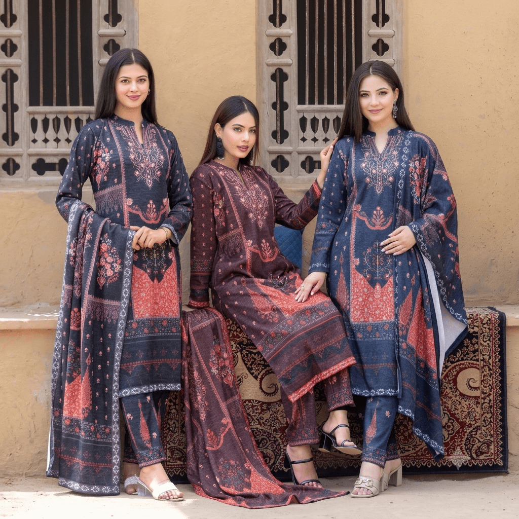 Pashmina Wool Embroidered Winter Suit Set - Ogsan Fashion