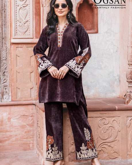 Velvet Embroidered Co-Ord Set with Free Matching Earrings