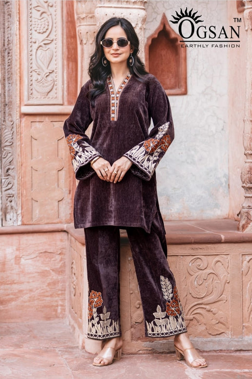 Velvet Embroidered Co-Ord Set with Free Matching Earrings