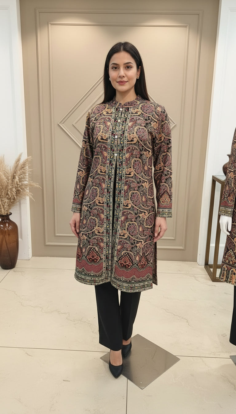 Premium Kashmiri Kani Style Jacket Kurti with Inner & Pant – 3 Piece Set