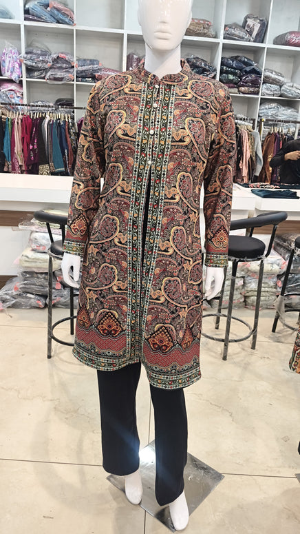 Premium Kashmiri Kani Style Jacket Kurti with Inner & Pant – 3 Piece Set