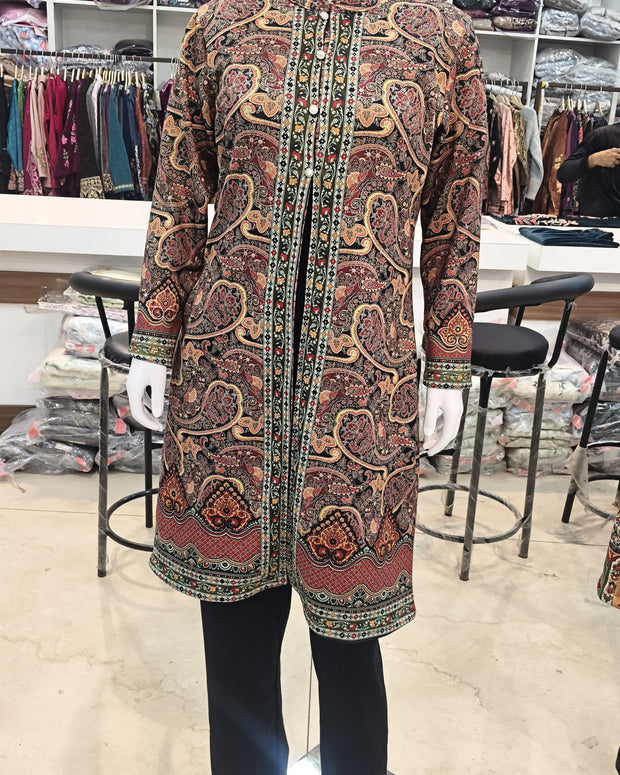 Premium Kashmiri Kani Style Jacket Kurti with Inner & Pant – 3 Piece Set