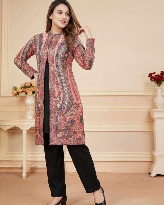 Premium Kashmiri Kani Style Jacket Kurti with Inner & Pant – 3 Piece Set