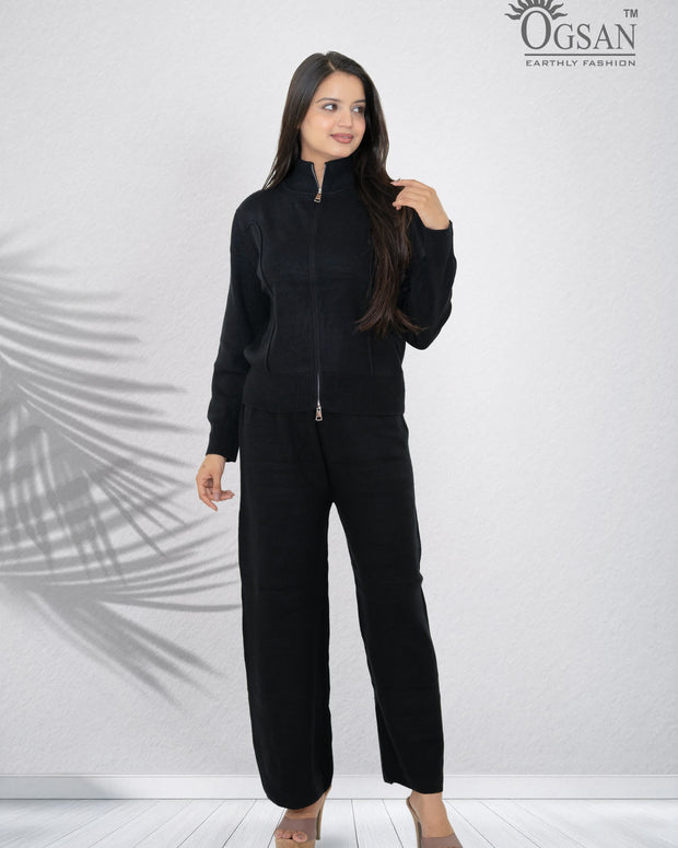 Black High-Neck Zipper Co-ord Set