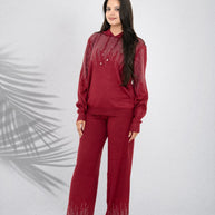 Embellished Winter Knit 2-Piece Co-ord Set – Wine Red