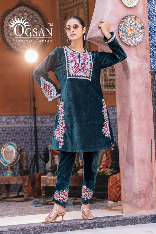 Embroidered Velvet Kashmiri Work Co-Ord Set
