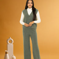3-Piece Winter Knit Co-ord Set with Inner – Sage Green