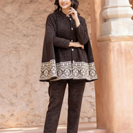 Embroidered Cape Style Coord Set – Chocolate Brown
