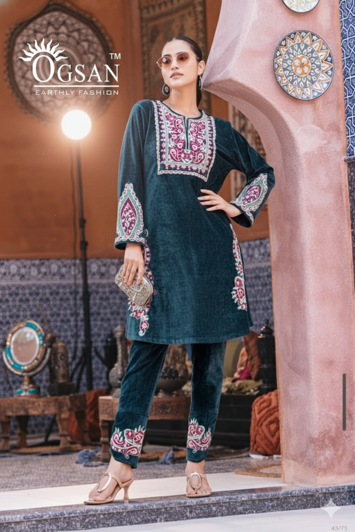 Embroidered Velvet Kashmiri Work Co-Ord Set