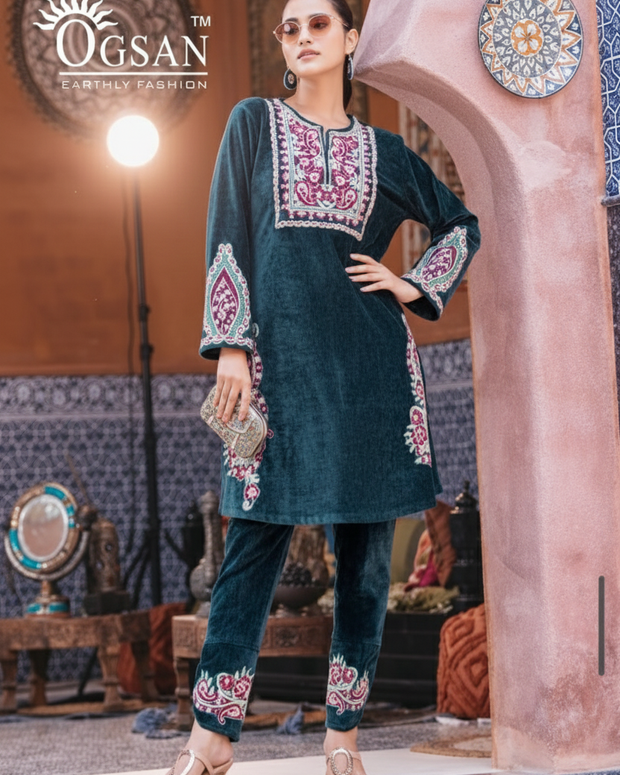 Embroidered Velvet Kashmiri Work Co-Ord Set