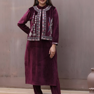 Regal Velvet Embroidered Short Jacket Kurta Set