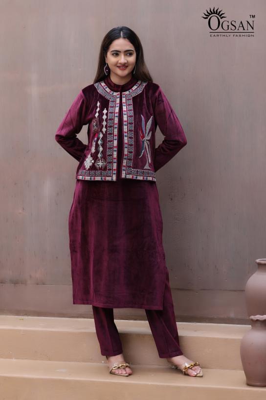 Regal Velvet Embroidered Short Jacket Kurta Set