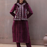 Regal Velvet Embroidered Short Jacket Kurta Set