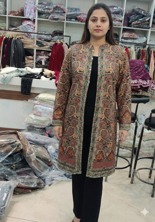 Premium Kashmiri Kani Style Jacket Kurti with Inner & Pant – 3 Piece Set