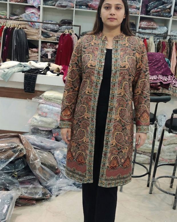 Premium Kashmiri Kani Style Jacket Kurti with Inner & Pant – 3 Piece Set