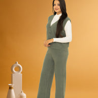 3-Piece Winter Knit Co-ord Set with Inner – Sage Green