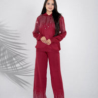 Embellished Winter Knit 2-Piece Co-ord Set – Wine Red