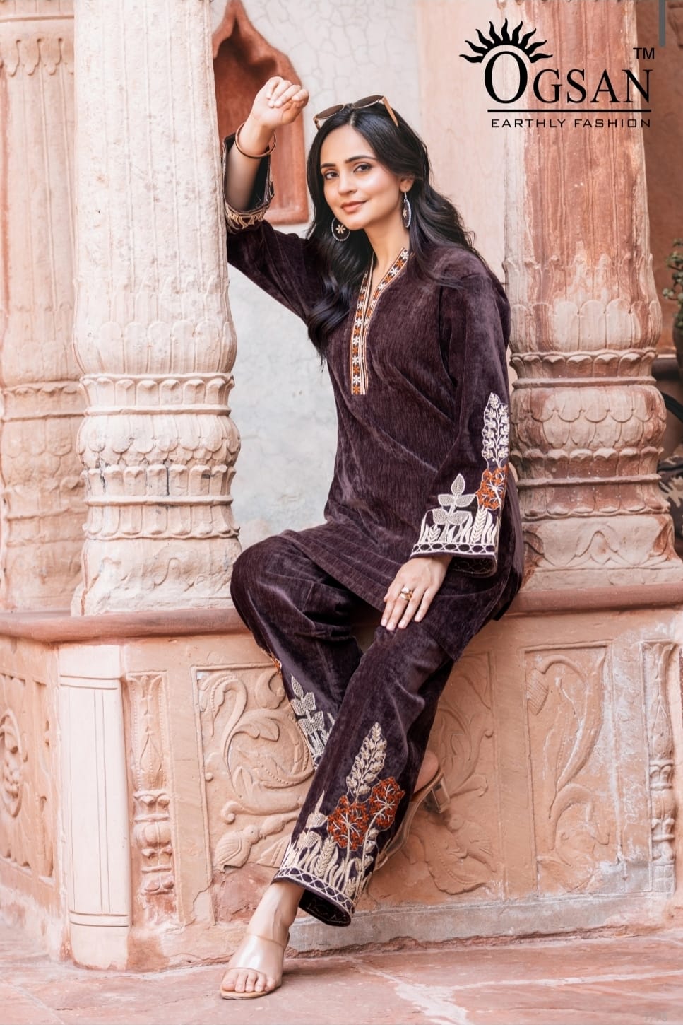 Velvet Embroidered Co-Ord Set with Free Matching Earrings