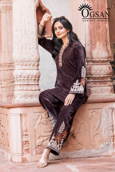 Velvet Embroidered Co-Ord Set with Free Matching Earrings