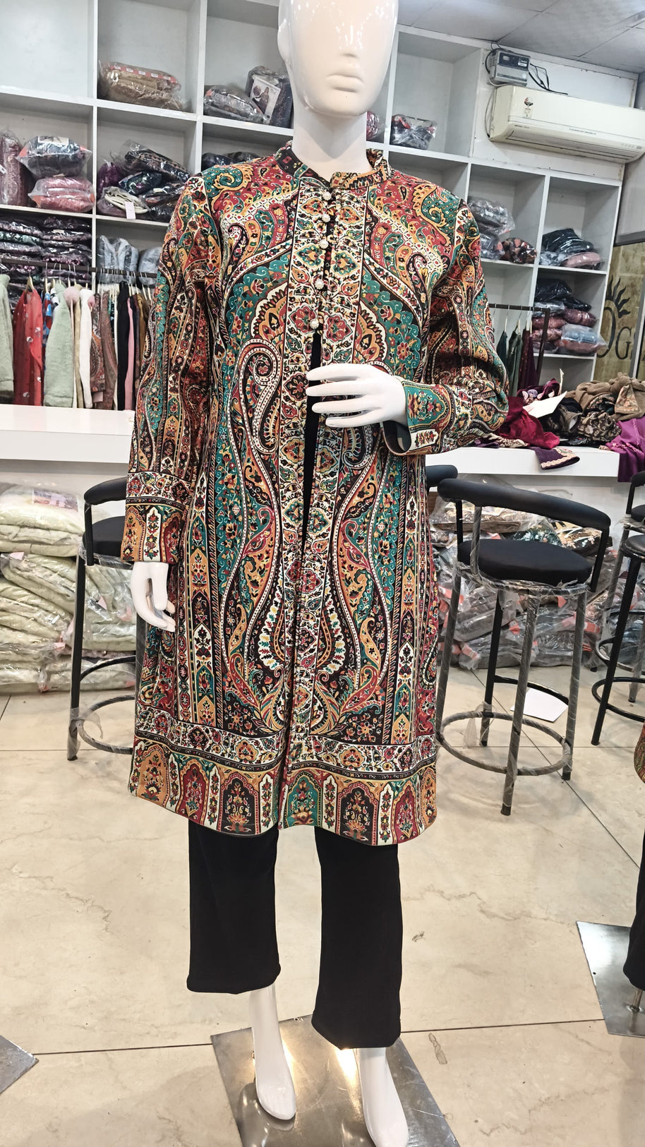 Premium Kashmiri Kani Style Jacket Kurti with Inner & Pant – 3 Piece Set