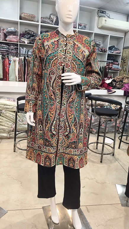 Premium Kashmiri Kani Style Jacket Kurti with Inner & Pant – 3 Piece Set