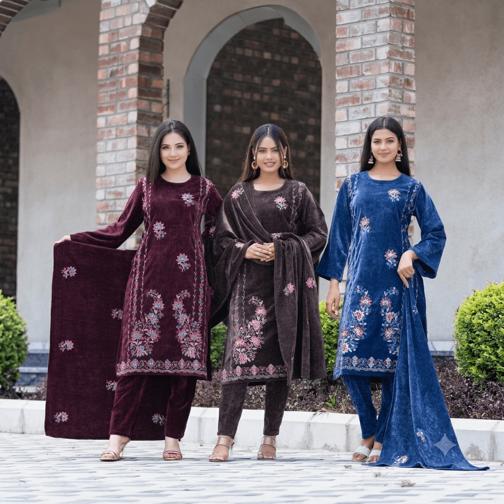 Veloura Blossom – Double-Side Velvet Embroidered Suit Set - Ogsan Fashion